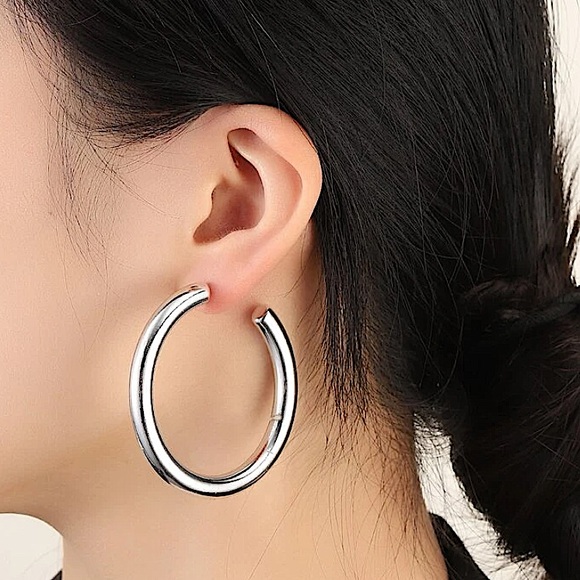 STAINLESS STEEL TUBE HOOP EARRINGS - Picture 1 of 3